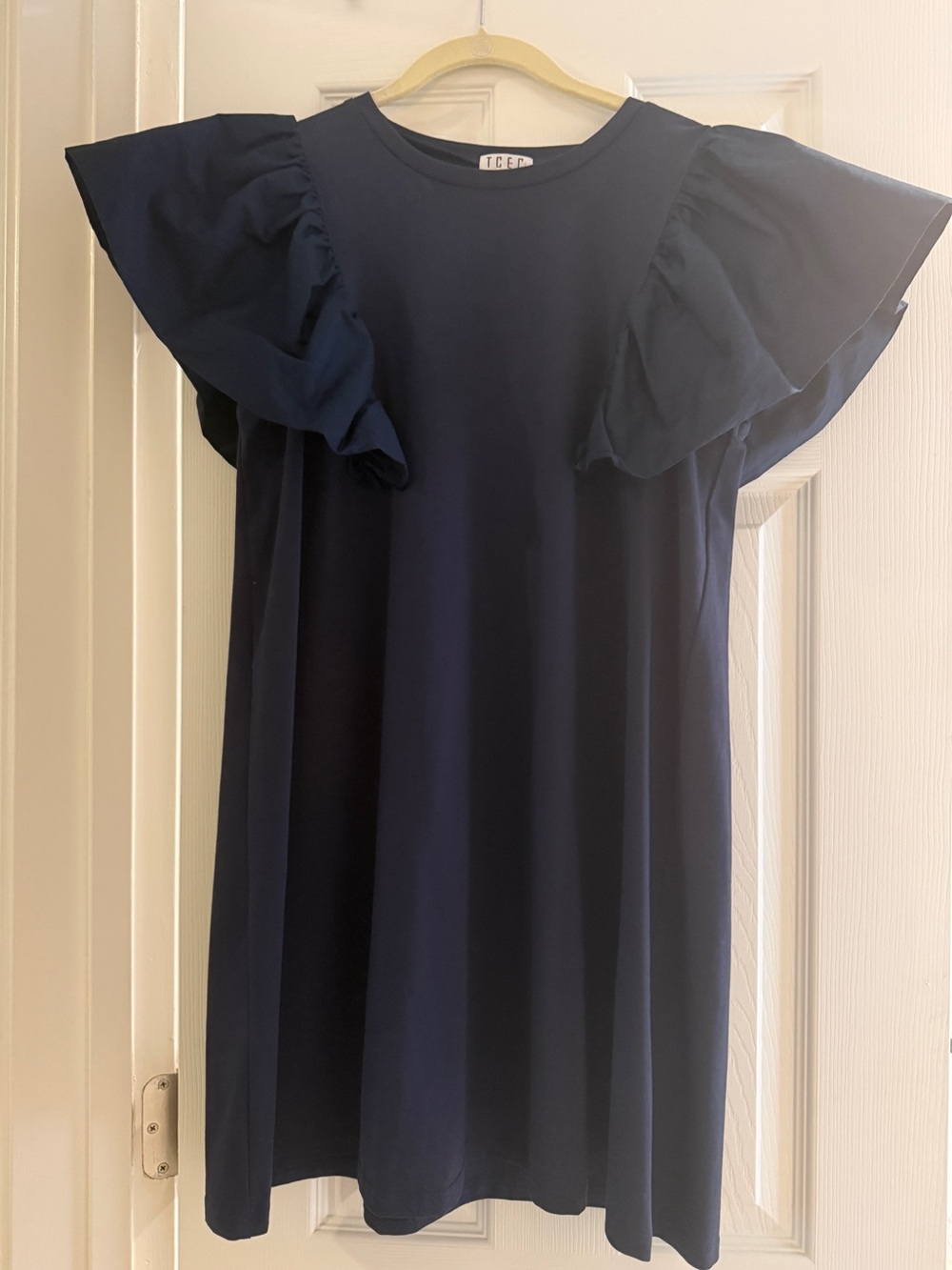 TCEC Navy Crew Neck Dress with Ruffle Detail